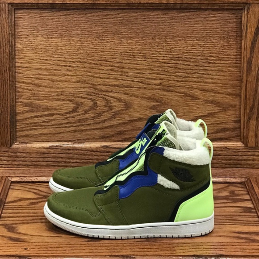 Air Jordan 1 High Zip Up Olive Flake Black Shoes